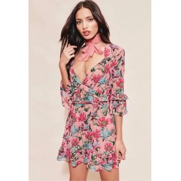 For Love And Lemons Churro Mini Dress in Pink Flamenco XS - Picture 1 of 12